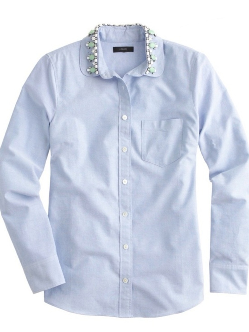 J.Crew Jeweled Collar Oxford Button Front Shirt Blue Womens 2 Preppy Twee